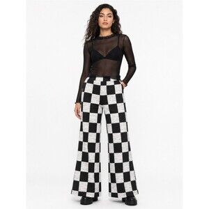 Ascot + Hart Checkered Wide Leg Pants Black White XXS Graphic Retro Loungewear